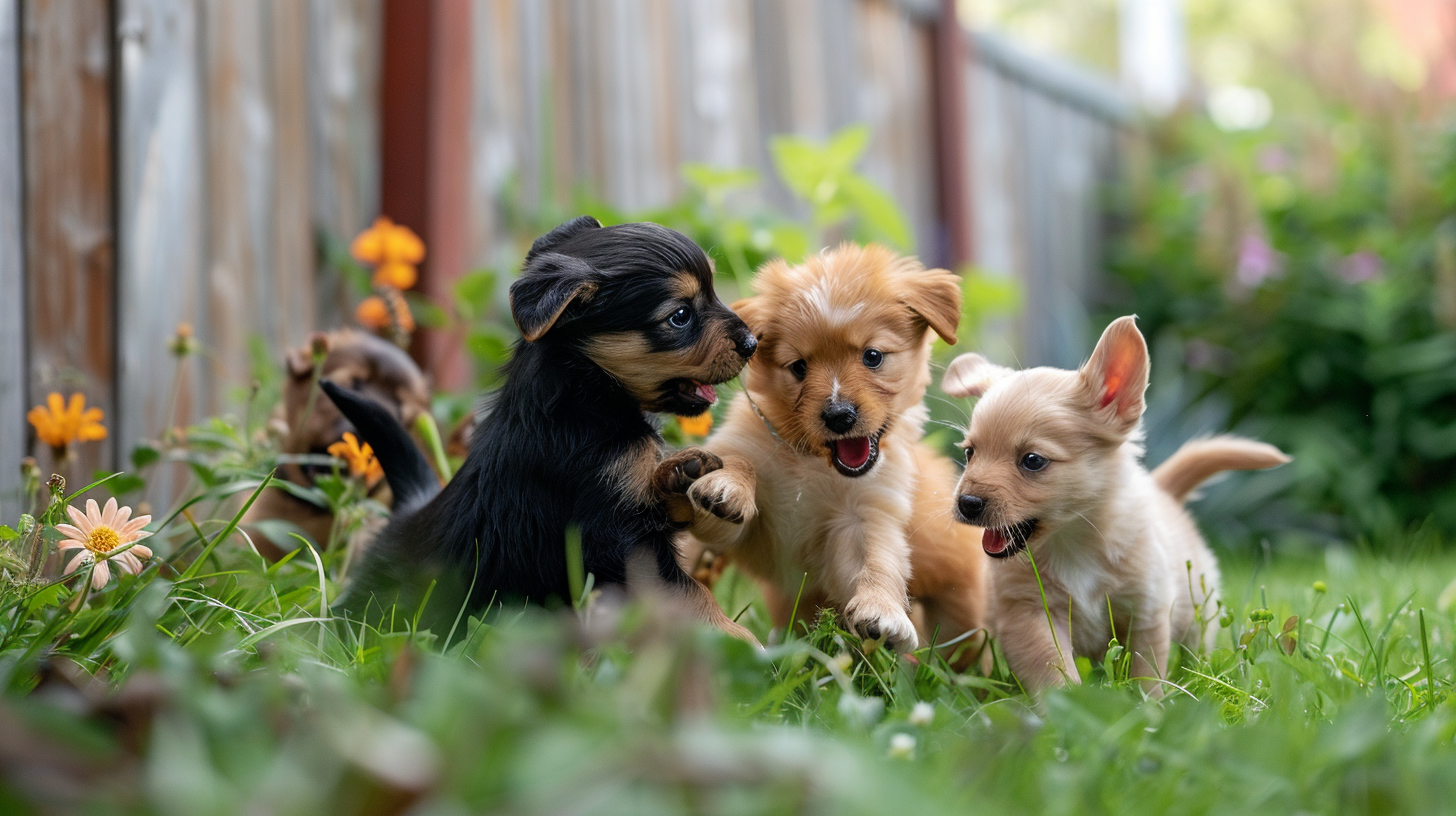 Chiots qui jouent ensemble et apprennent à réguler leurs mordillements.