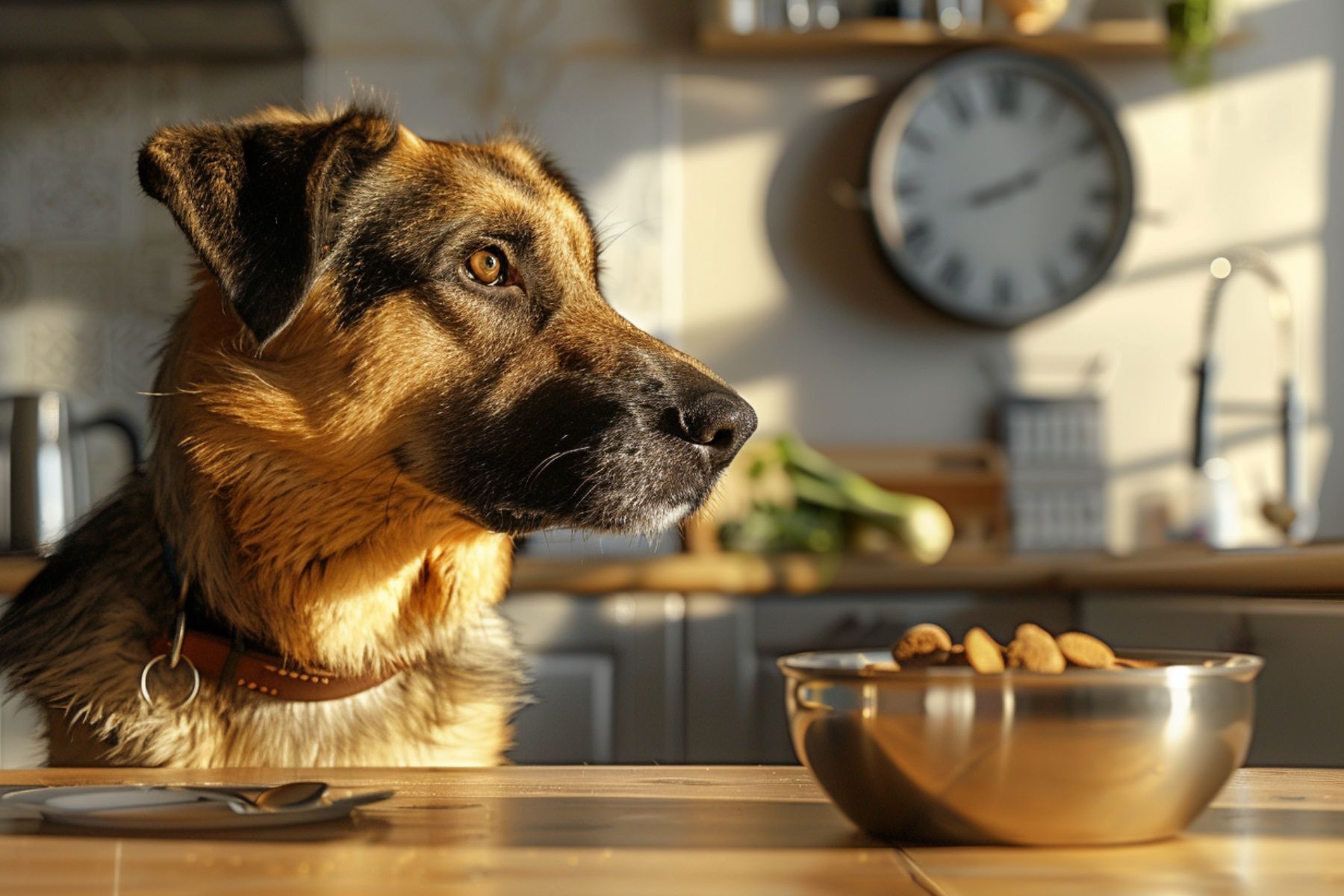 le repas du chien servi chaque jour meme moment Chien dans l'attente de son repas