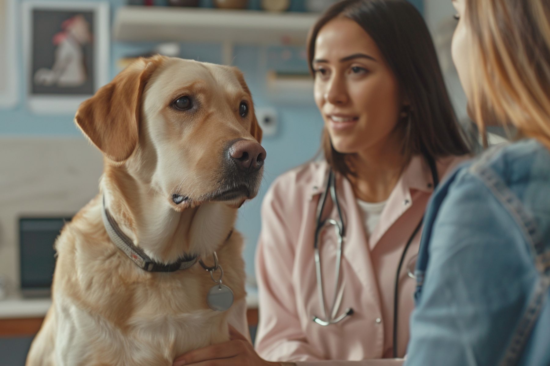 Examen chez le vétérinaire pour s'assurer que le chien va bien.