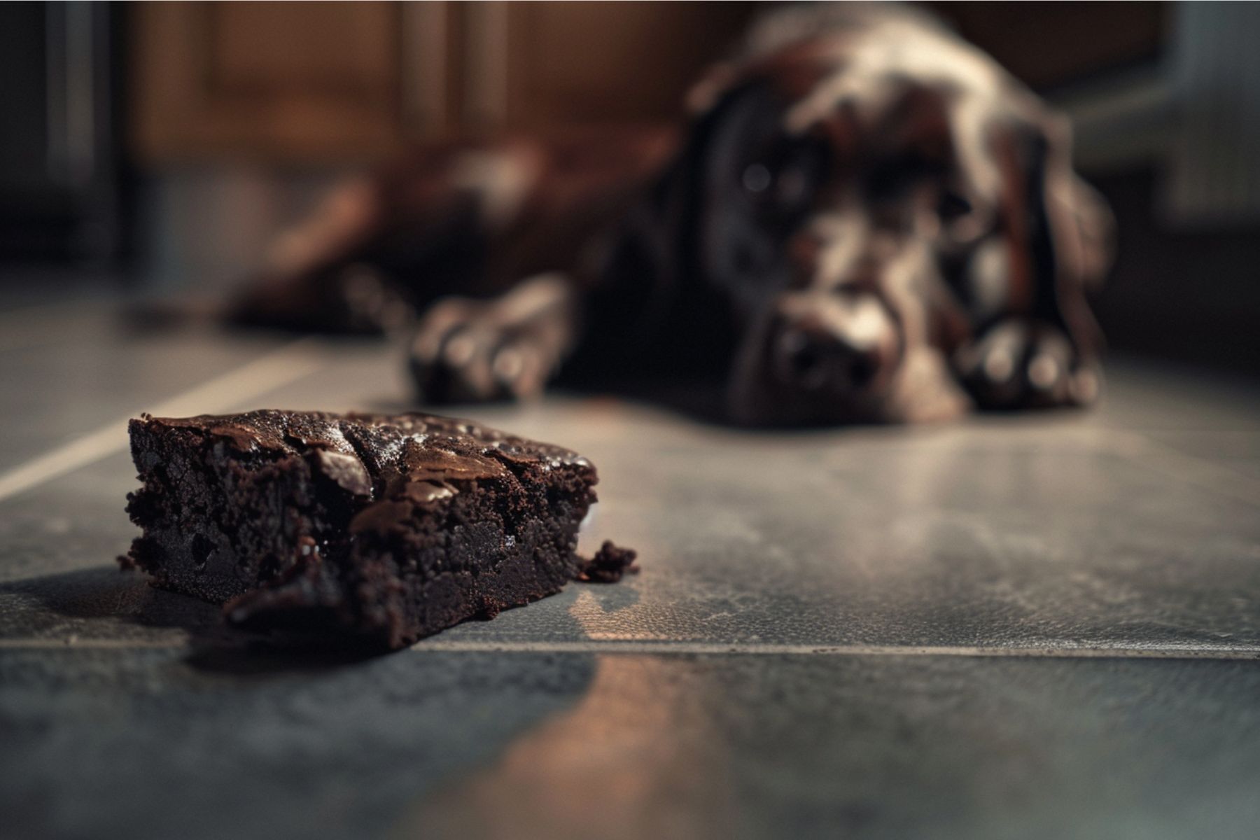 Un chien qui a envie de manger du gâteau au chocolat